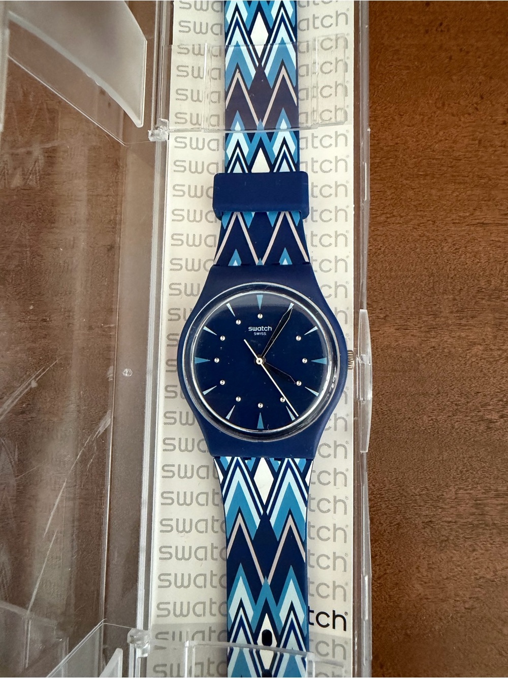 Swatch Blue Geometric Pattern Unisex Watch
